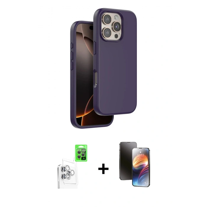 MARSİLYAN™- iPhone 16 Pro Kılıf Kıvılcım Çizgi Serisi - Siyah 3D Antistatik Mat Seramik Nano Ekran Koruyucu + Raze Metal Kamera Lens - BZ