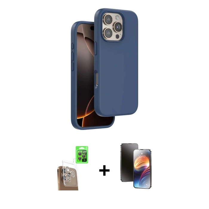 MARSİLYAN™- iPhone 16 Pro Kılıf Kıvılcım Çizgi Serisi - Siyah 3D Antistatik Mat Seramik Nano Ekran Koruyucu + Raze Metal Kamera Lens - CLTM