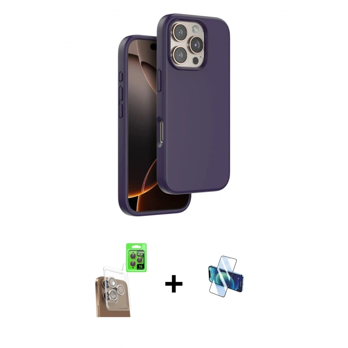 MARSİLYAN™- iPhone 16 Pro Kılıf Kıvılcım Çizgi Serisi - Siyah 3D Antistatik Seramik Nano Ekran Koruyucu + Raze Metal Kamera Lens - CLTM