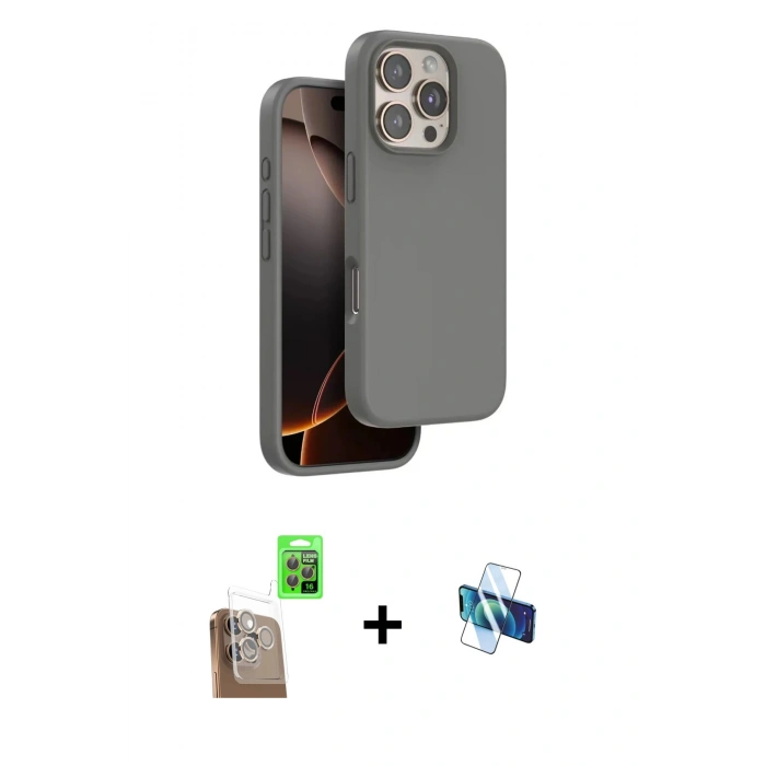 MARSİLYAN™- iPhone 16 Pro Kılıf Kıvılcım Çizgi Serisi - Siyah 3D Antistatik Seramik Nano Ekran Koruyucu + Raze Metal Kamera Lens - CLTM