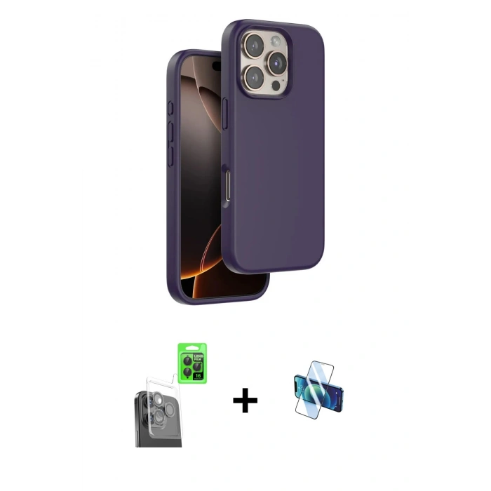 MARSİLYAN™- iPhone 16 Pro Kılıf Kıvılcım Çizgi Serisi - Siyah 3D Antistatik Seramik Nano Ekran Koruyucu + Raze Metal Kamera Lens - SH