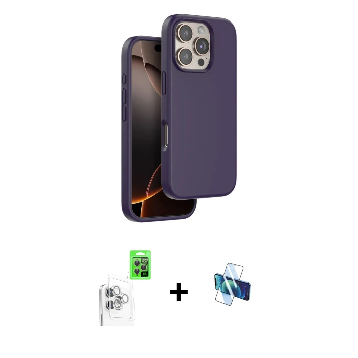 MARSİLYAN™- iPhone 16 Pro Kılıf Kıvılcım Çizgi Serisi - Siyah 3D Antistatik Seramik Nano Ekran Koruyucu + Beyaz Raze Metal Kamera Lens