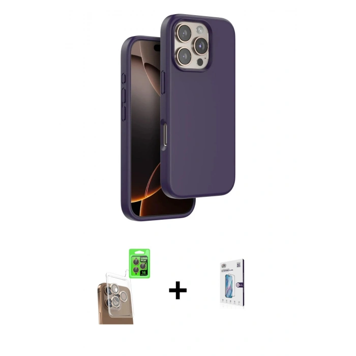 MARSİLYAN™- iPhone 16 Pro Kılıf Kıvılcım Çizgi Serisi - Siyah Bilvis 0.18mm Plus Cam Ekran Koruyucu + Raze Metal Kamera Lens - CLTM