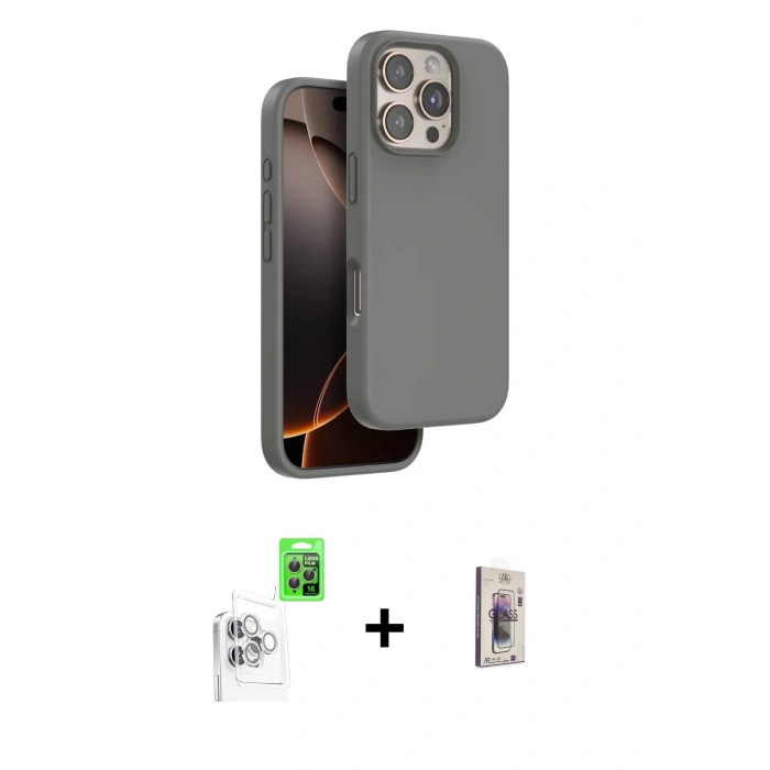 MARSİLYAN™- iPhone 16 Pro Kılıf Kıvılcım Çizgi Serisi - Siyah Bilvis 3D Cam Ekran Koruyucu + Raze Metal Kamera Lens - BZ