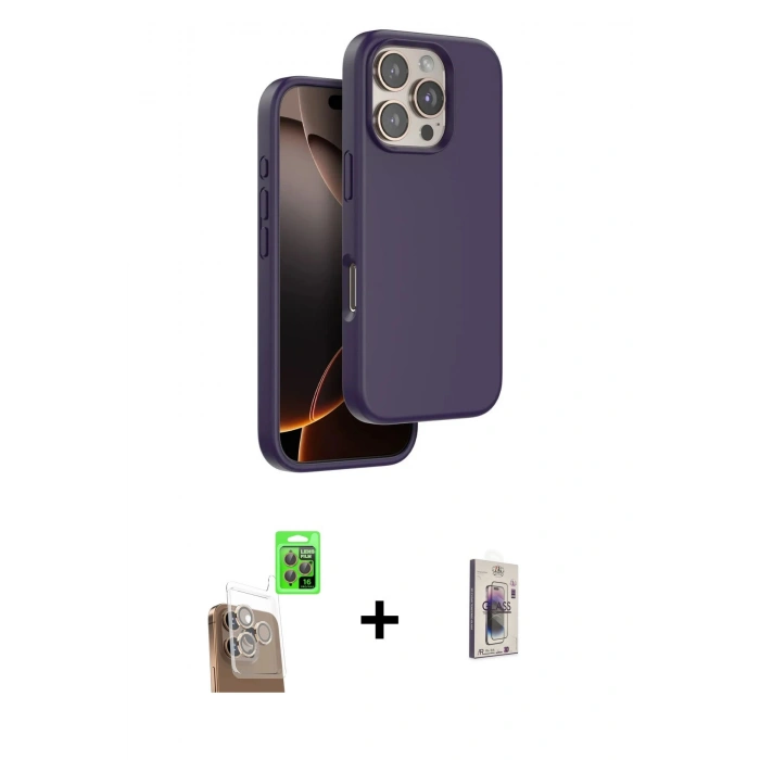 MARSİLYAN™- iPhone 16 Pro Kılıf Kıvılcım Çizgi Serisi - Siyah Bilvis 3D Cam Ekran Koruyucu + Raze Metal Kamera Lens - CLTM