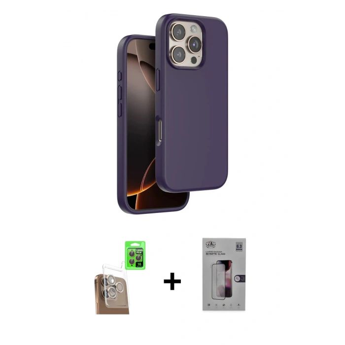 MARSİLYAN™- iPhone 16 Pro Kılıf Kıvılcım Çizgi Serisi - Siyah Bilvis 3D Mat Cam Ekran Koruyucu + Raze Metal Kamera Lens - CLTM