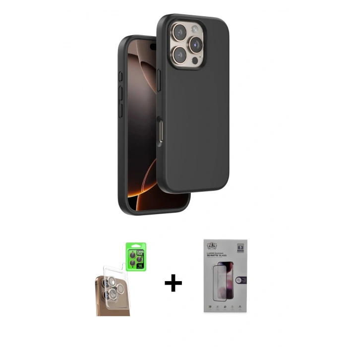 MARSİLYAN™- iPhone 16 Pro Kılıf Kıvılcım Çizgi Serisi - Siyah Bilvis 3D Mat Cam Ekran Koruyucu + Raze Metal Kamera Lens - CLTM