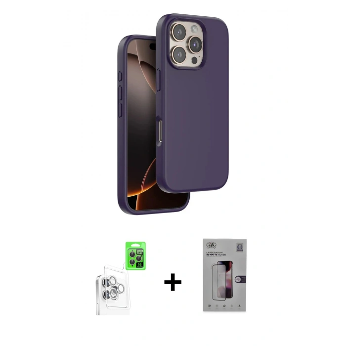 MARSİLYAN™- iPhone 16 Pro Kılıf Kıvılcım Çizgi Serisi - Siyah Bilvis 3D Mat Cam Ekran Koruyucu + Raze Metal Kamera Lens - BZ