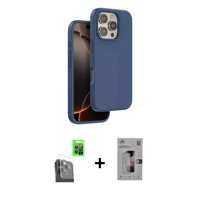 MARSİLYAN™- iPhone 16 Pro Kılıf Kıvılcım Çizgi Serisi - Siyah Bilvis 3D Mat Cam Ekran Koruyucu + Raze Metal Kamera Lens - SH