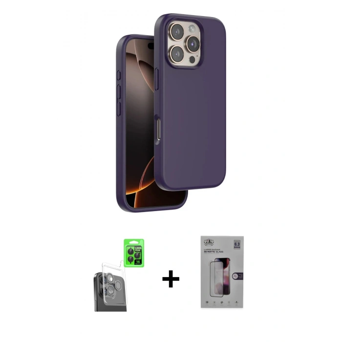 MARSİLYAN™- iPhone 16 Pro Kılıf Kıvılcım Çizgi Serisi - Siyah Bilvis 3D Mat Cam Ekran Koruyucu + Raze Metal Kamera Lens - SH