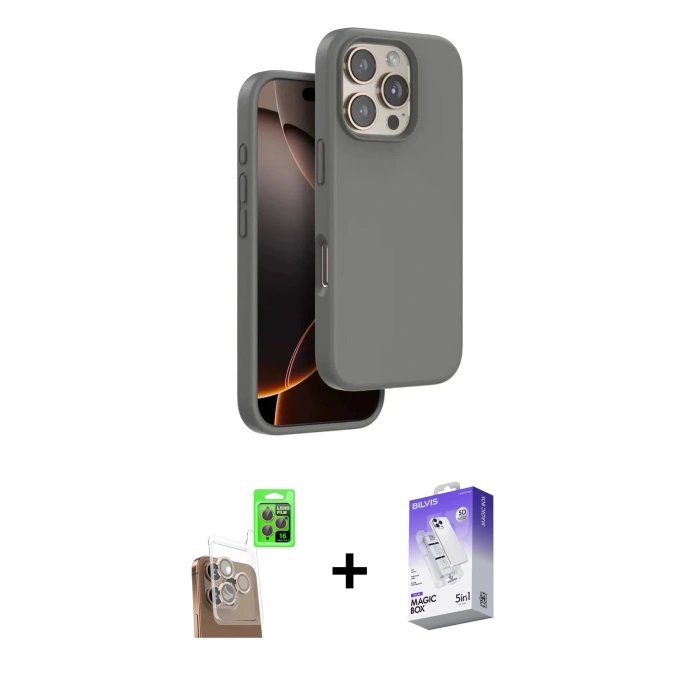 MARSİLYAN™- iPhone 16 Pro Kılıf Kıvılcım Çizgi Serisi - Siyah Bilvis 5in1 3D Magic Cam Ekran Koruyucu + Raze Metal Kamera Lens - CLTM