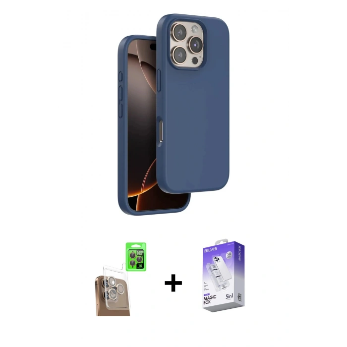 MARSİLYAN™- iPhone 16 Pro Kılıf Kıvılcım Çizgi Serisi - Siyah Bilvis 5in1 3D Magic Cam Ekran Koruyucu + Raze Metal Kamera Lens - CLTM