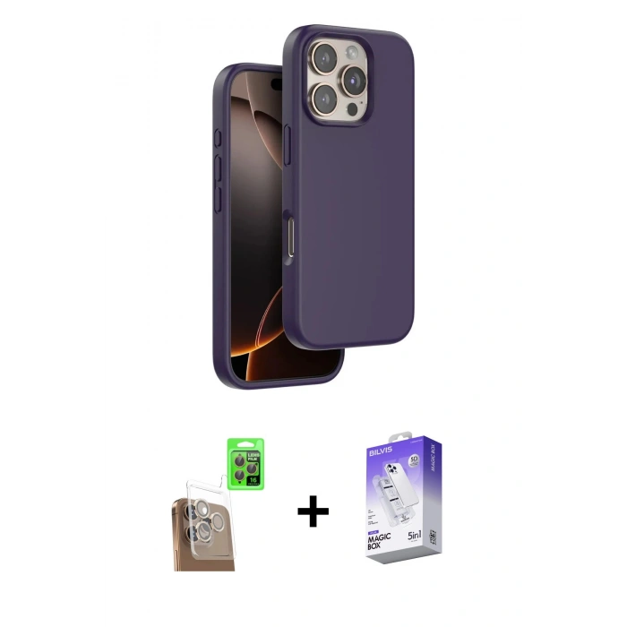 MARSİLYAN™- iPhone 16 Pro Kılıf Kıvılcım Çizgi Serisi - Siyah Bilvis 5in1 3D Magic Cam Ekran Koruyucu + Raze Metal Kamera Lens - CLTM