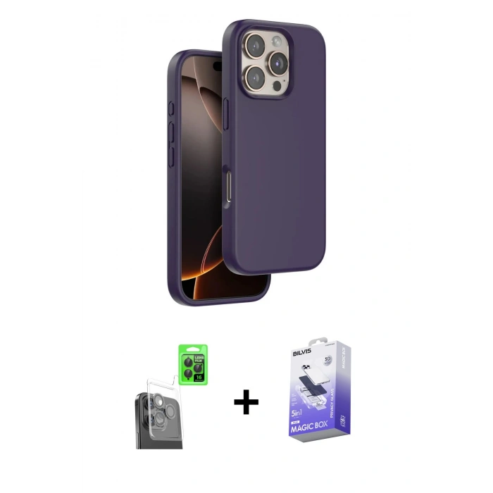 MARSİLYAN™- iPhone 16 Pro Kılıf Kıvılcım Çizgi Serisi - Siyah Bilvis 5in1 5D Magic Hayalet Cam Ekran Koruyucu + Raze Metal Kamera Lens - SH