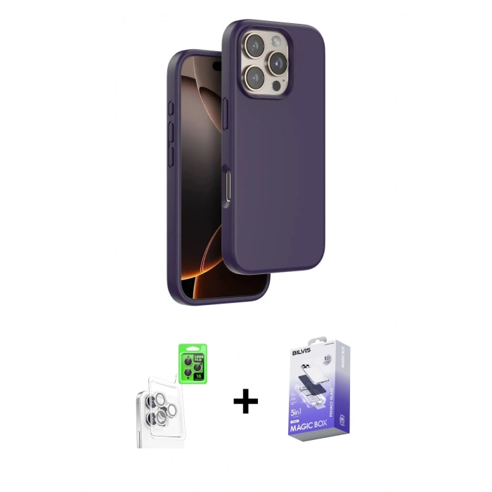 MARSİLYAN™- iPhone 16 Pro Kılıf Kıvılcım Çizgi Serisi - Siyah Bilvis 5in1 5D Magic Hayalet Cam Ekran Koruyucu + Raze Metal Kamera Lens - BZ