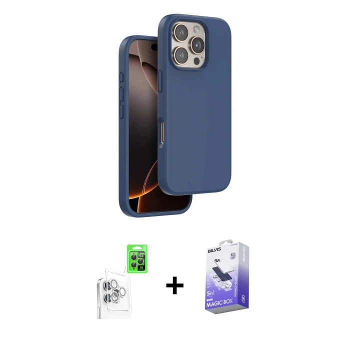 MARSİLYAN™- iPhone 16 Pro Kılıf Kıvılcım Çizgi Serisi - Siyah Bilvis 5in1 5D Magic Hayalet Cam Ekran Koruyucu + Raze Metal Kamera Lens - BZ