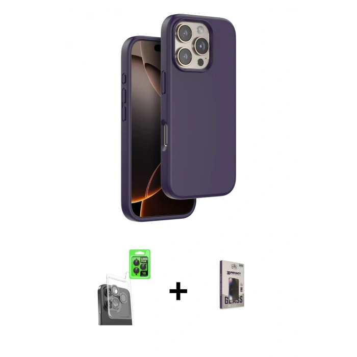 MARSİLYAN™- iPhone 16 Pro Kılıf Kıvılcım Çizgi Serisi - Siyah Bilvis Hayalet Cam Ekran Koruyucu + Raze Metal Kamera Lens - SH