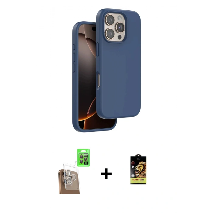 MARSİLYAN™- iPhone 16 Pro Kılıf Kıvılcım Çizgi Serisi - Siyah Buffer Cam Ekran Koruyucu + Çöl Titanyum Raze Metal Kamera Lens