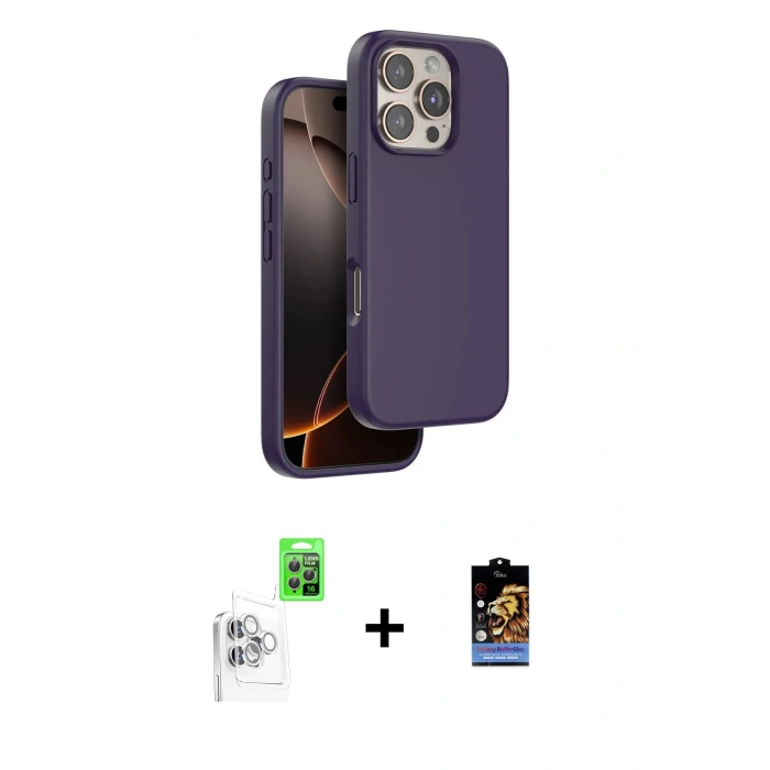 MARSİLYAN™- iPhone 16 Pro Kılıf Kıvılcım Çizgi Serisi - Siyah Buffer Hayalet Cam Ekran Koruyucu + Raze Metal Kamera Lens - BZ