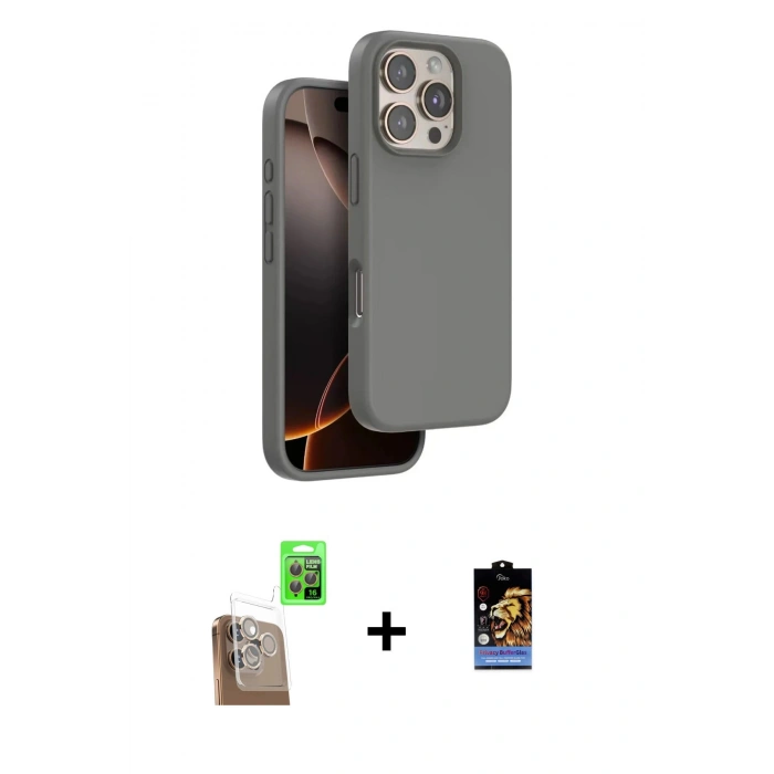 MARSİLYAN™- iPhone 16 Pro Kılıf Kıvılcım Çizgi Serisi - Siyah Buffer Hayalet Cam Ekran Koruyucu + Raze Metal Kamera Lens - CLTM
