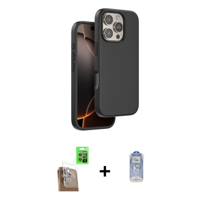 MARSİLYAN™- iPhone 16 Pro Kılıf Kıvılcım Çizgi Serisi - Siyah Joko Magic 5D Cam + Raze Metal Kamera Lens - CLTM