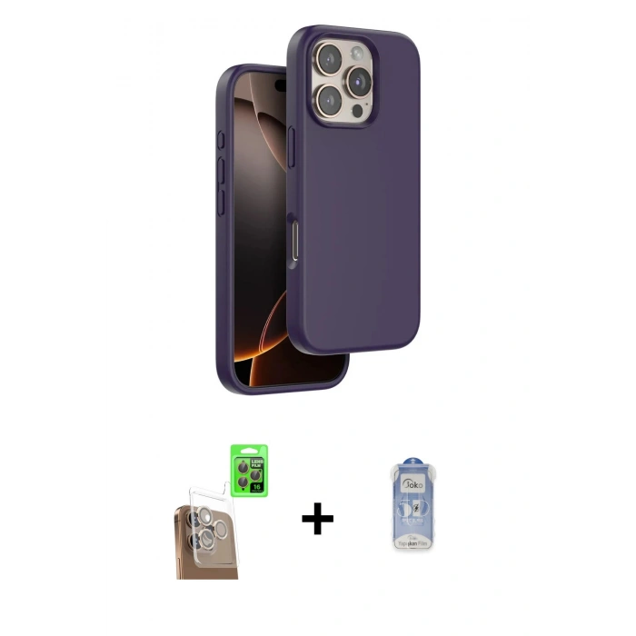 MARSİLYAN™- iPhone 16 Pro Kılıf Kıvılcım Çizgi Serisi - Siyah Joko Magic 5D Cam + Raze Metal Kamera Lens - CLTM
