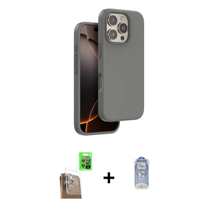 MARSİLYAN™- iPhone 16 Pro Kılıf Kıvılcım Çizgi Serisi - Siyah Joko Magic 5D Cam + Raze Metal Kamera Lens - CLTM
