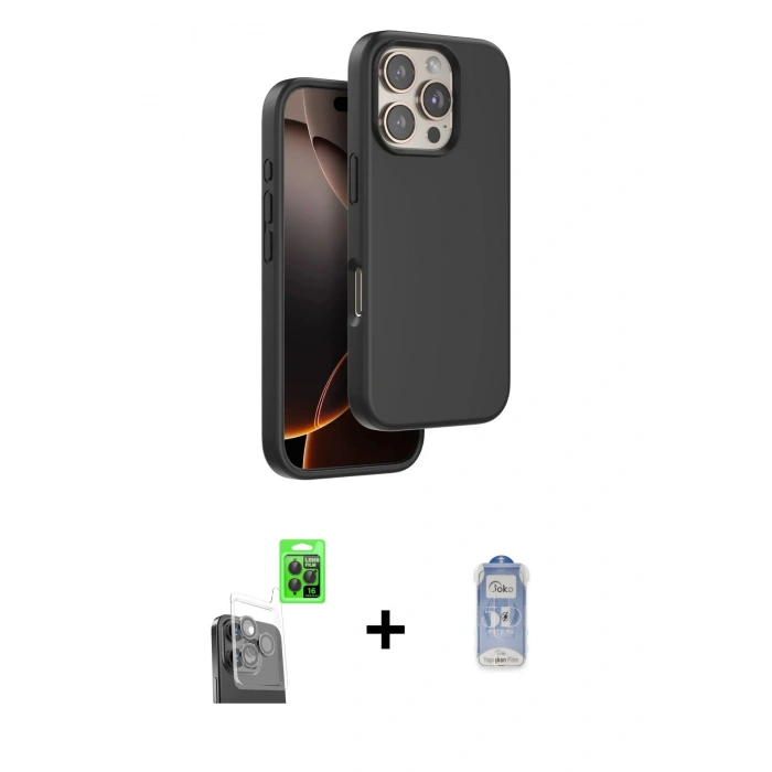 MARSİLYAN™- iPhone 16 Pro Kılıf Kıvılcım Çizgi Serisi - Siyah Joko Magic 5D Cam + Raze Metal Kamera Lens - SH