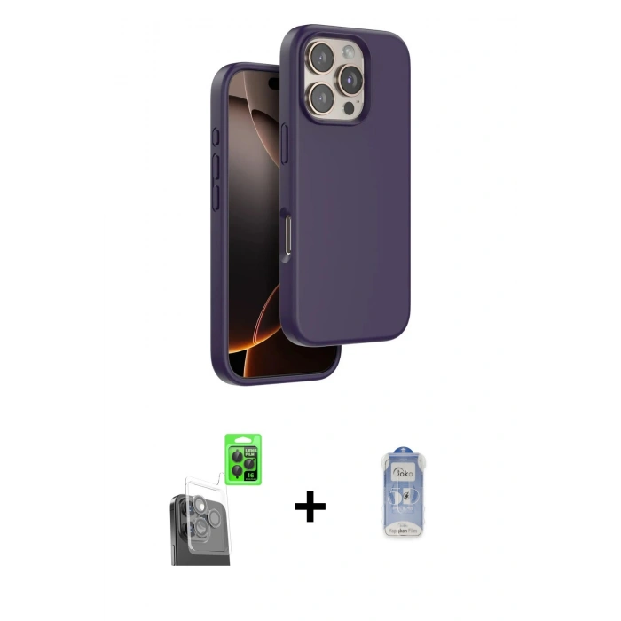 MARSİLYAN™- iPhone 16 Pro Kılıf Kıvılcım Çizgi Serisi - Siyah Joko Magic 5D Cam + Raze Metal Kamera Lens - SH