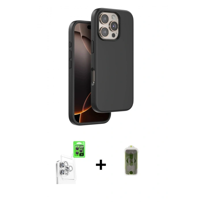 MARSİLYAN™- iPhone 16 Pro Kılıf Kıvılcım Çizgi Serisi - Siyah Joko Magic 5D Hayalet Cam + Raze Metal Kamera Lens - BZ