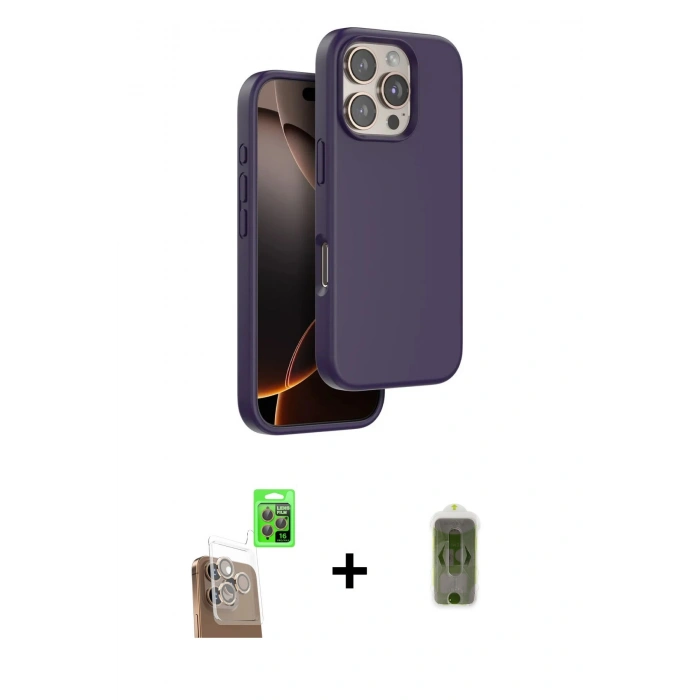 MARSİLYAN™- iPhone 16 Pro Kılıf Kıvılcım Çizgi Serisi - Siyah Joko Magic 5D Hayalet Cam + Raze Metal Kamera Lens - CLTM