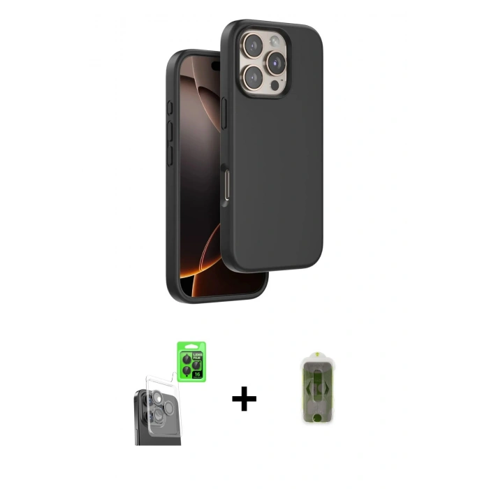 MARSİLYAN™- iPhone 16 Pro Kılıf Kıvılcım Çizgi Serisi - Siyah Joko Magic 5D Hayalet Cam + Raze Metal Kamera Lens - SH