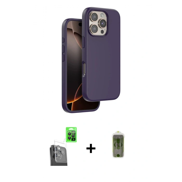 MARSİLYAN™- iPhone 16 Pro Kılıf Kıvılcım Çizgi Serisi - Siyah Joko Magic 5D Hayalet Cam + Raze Metal Kamera Lens - SH