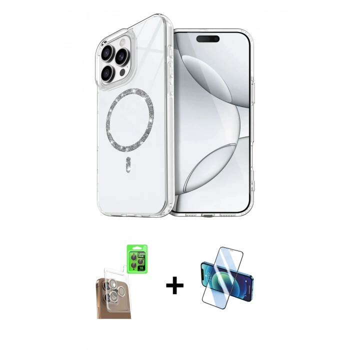 MARSİLYAN™- iPhone 16 Pro Kılıf Kıvılcım Form Prime - Siyah 3D Antistatik Cam Ekran Koruyucu + Raze Metal Kamera Lens - CLTM
