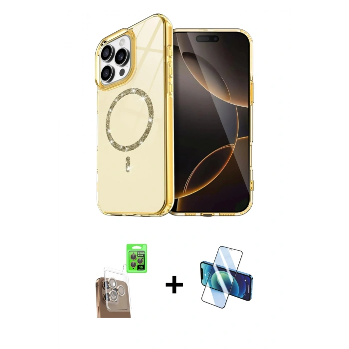 MARSİLYAN™- iPhone 16 Pro Kılıf Kıvılcım Form Prime - Siyah 3D Antistatik Cam Ekran Koruyucu + Raze Metal Kamera Lens - CLTM
