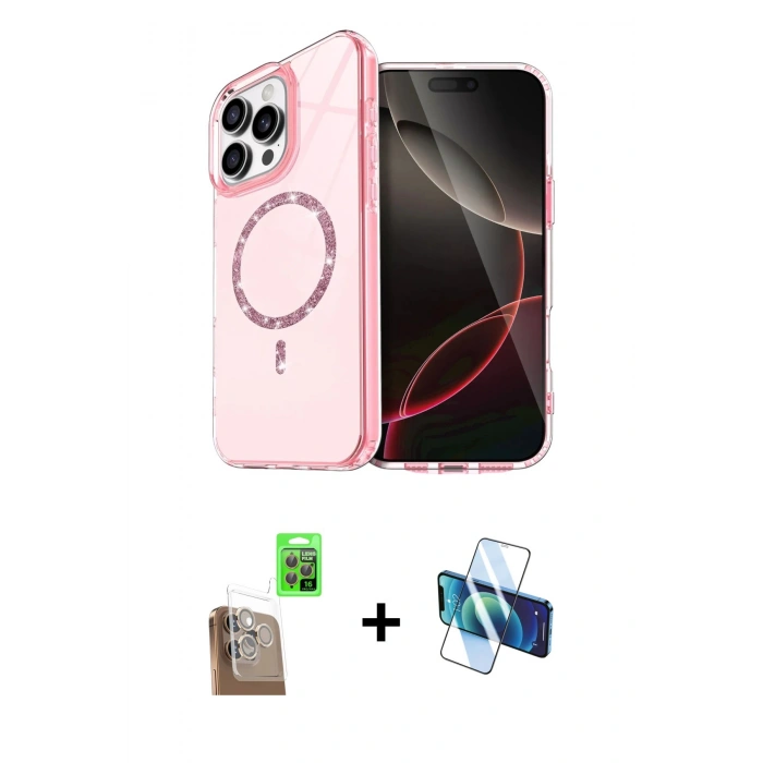 MARSİLYAN™- iPhone 16 Pro Kılıf Kıvılcım Form Prime - Siyah 3D Antistatik Cam Ekran Koruyucu + Raze Metal Kamera Lens - CLTM