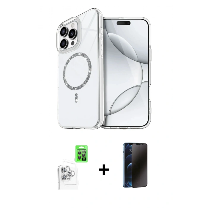 MARSİLYAN™- iPhone 16 Pro Kılıf Kıvılcım Form Prime - Siyah 3D Antistatik Hayalet Cam Ekran Koruyucu + Raze Metal Kamera Lens - BZ