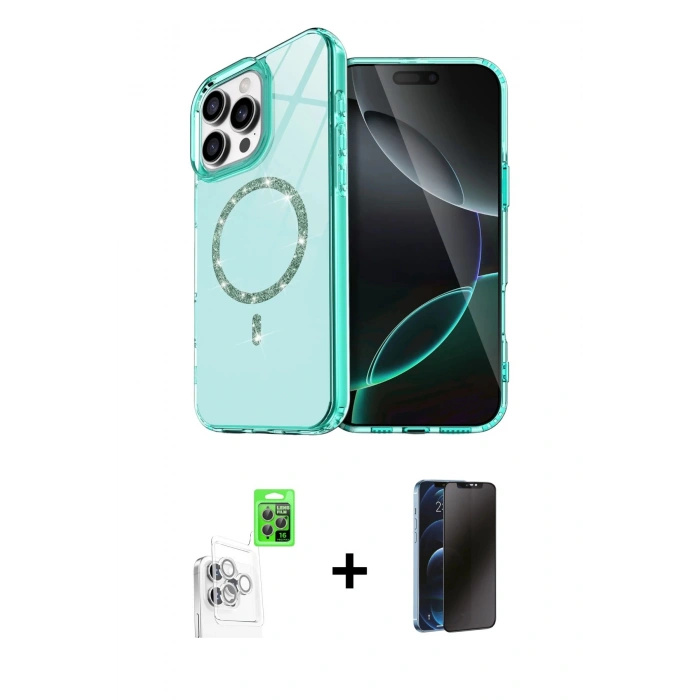 MARSİLYAN™- iPhone 16 Pro Kılıf Kıvılcım Form Prime - Siyah 3D Antistatik Hayalet Cam Ekran Koruyucu + Raze Metal Kamera Lens - BZ