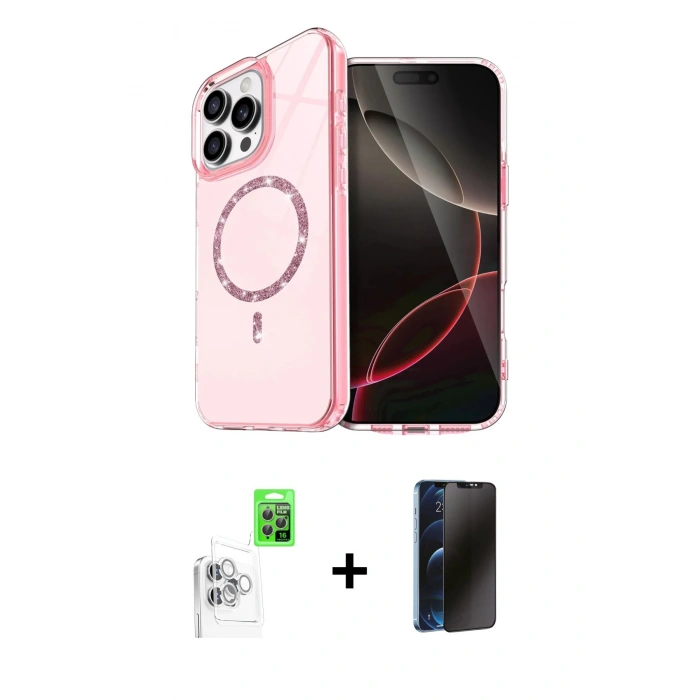 MARSİLYAN™- iPhone 16 Pro Kılıf Kıvılcım Form Prime - Siyah 3D Antistatik Hayalet Cam Ekran Koruyucu + Raze Metal Kamera Lens - BZ