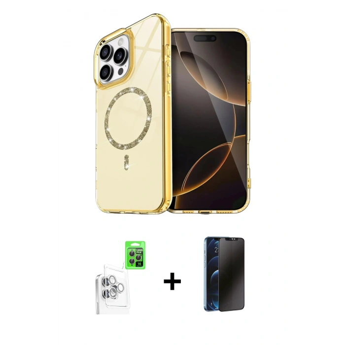 MARSİLYAN™- iPhone 16 Pro Kılıf Kıvılcım Form Prime - Siyah 3D Antistatik Hayalet Cam Ekran Koruyucu + Raze Metal Kamera Lens - BZ
