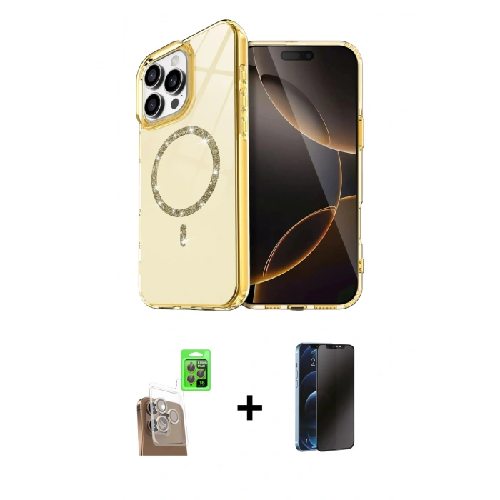 MARSİLYAN™- iPhone 16 Pro Kılıf Kıvılcım Form Prime - Siyah 3D Antistatik Hayalet Cam Ekran Koruyucu + Raze Metal Kamera Lens - CLTM