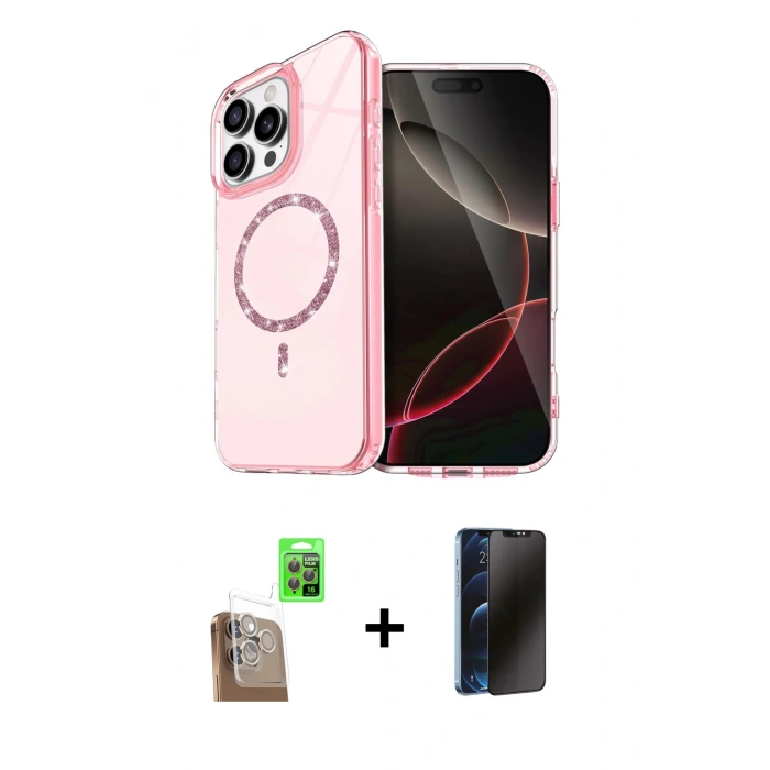MARSİLYAN™- iPhone 16 Pro Kılıf Kıvılcım Form Prime - Siyah 3D Antistatik Hayalet Cam Ekran Koruyucu + Raze Metal Kamera Lens - CLTM