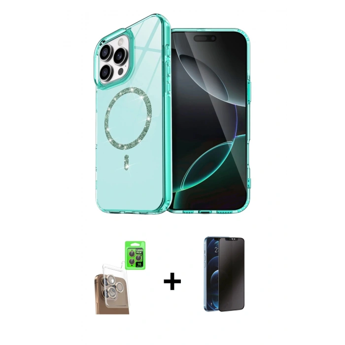 MARSİLYAN™- iPhone 16 Pro Kılıf Kıvılcım Form Prime - Siyah 3D Antistatik Hayalet Cam Ekran Koruyucu + Raze Metal Kamera Lens - CLTM