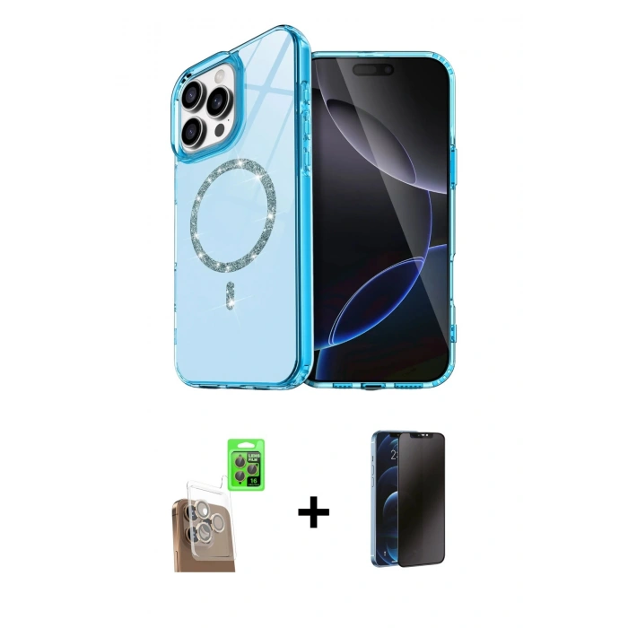 MARSİLYAN™- iPhone 16 Pro Kılıf Kıvılcım Form Prime - Siyah 3D Antistatik Hayalet Cam Ekran Koruyucu + Raze Metal Kamera Lens - CLTM