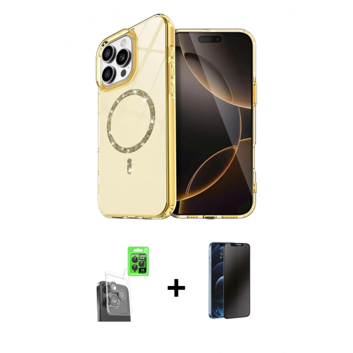 MARSİLYAN™- iPhone 16 Pro Kılıf Kıvılcım Form Prime - Siyah 3D Antistatik Hayalet Cam Ekran Koruyucu + Raze Metal Kamera Lens - SH