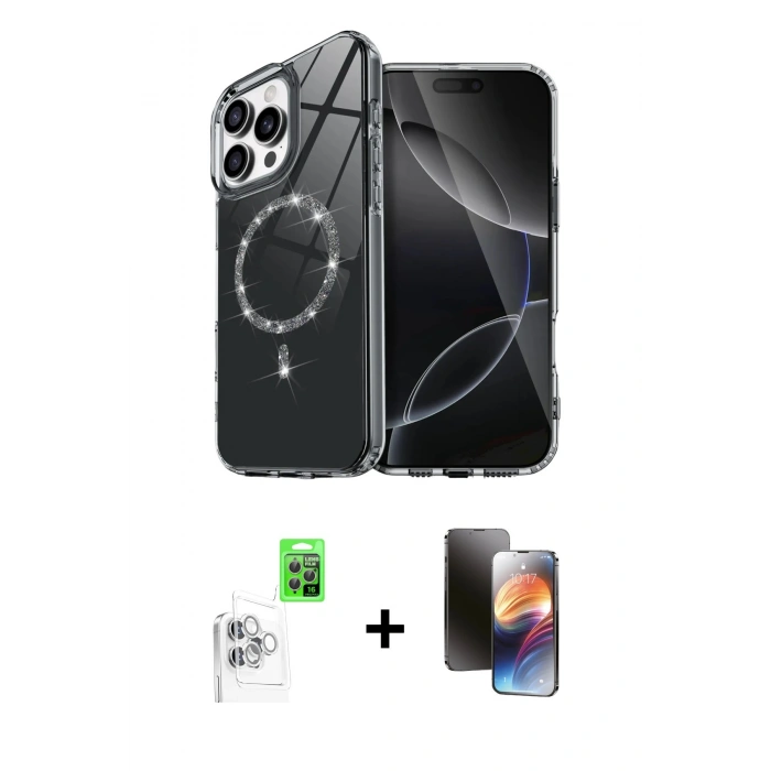 MARSİLYAN™- iPhone 16 Pro Kılıf Kıvılcım Form Prime - Siyah 3D Antistatik Mat Seramik Nano Ekran Koruyucu + Raze Metal Kamera Lens - BZ