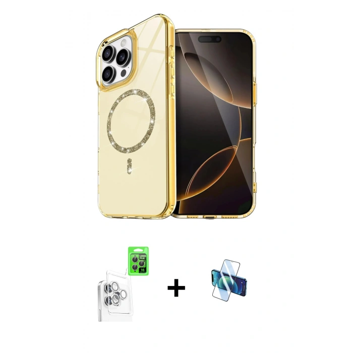 MARSİLYAN™- iPhone 16 Pro Kılıf Kıvılcım Form Prime - Siyah 3D Antistatik Seramik Nano Ekran Koruyucu + Raze Metal Kamera Lens - BZ