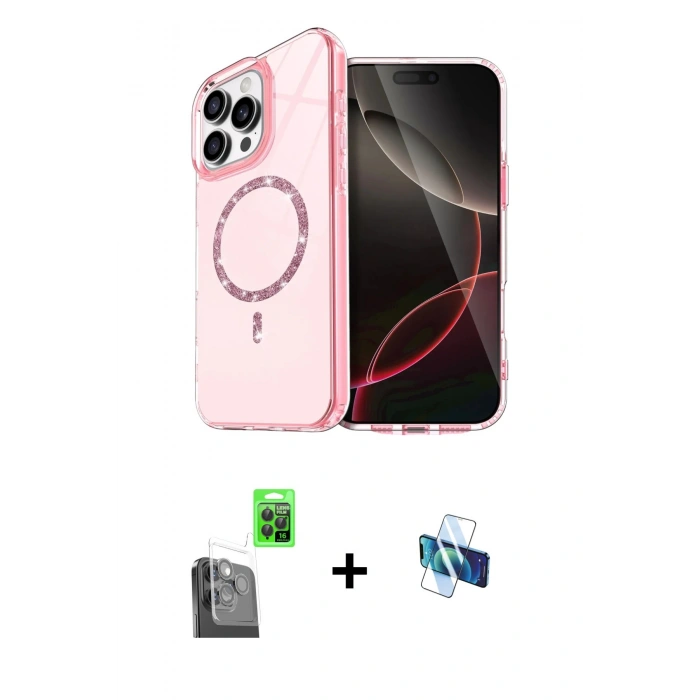 MARSİLYAN™- iPhone 16 Pro Kılıf Kıvılcım Form Prime - Siyah 3D Antistatik Seramik Nano Ekran Koruyucu + Raze Metal Kamera Lens - SH