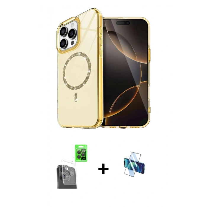 MARSİLYAN™- iPhone 16 Pro Kılıf Kıvılcım Form Prime - Siyah 3D Antistatik Seramik Nano Ekran Koruyucu + Raze Metal Kamera Lens - SH