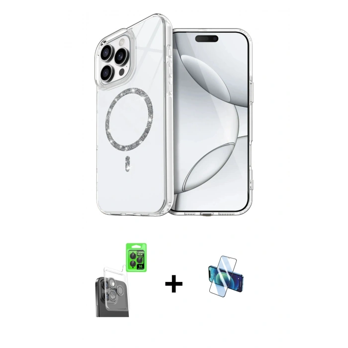 MARSİLYAN™- iPhone 16 Pro Kılıf Kıvılcım Form Prime - Siyah 3D Antistatik Seramik Nano Ekran Koruyucu + Raze Metal Kamera Lens - SH